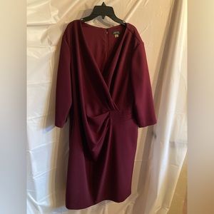 Tahari Maroon Plus Size Faux Wrap Dress